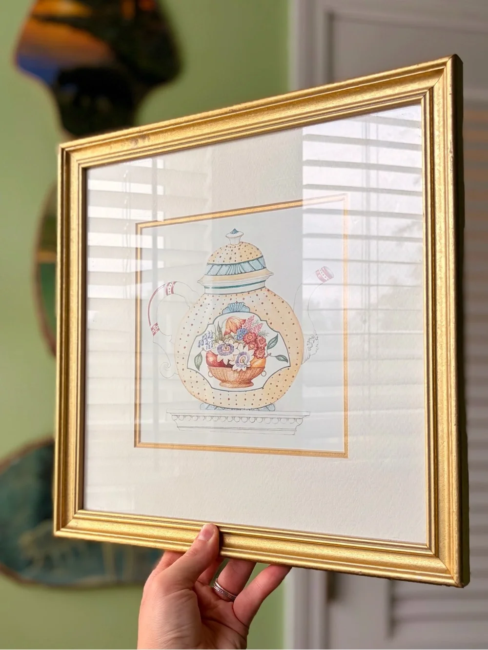 Framed Dainty + Elegant Floral Teapot Art Print in Gold Frame Wall Decor